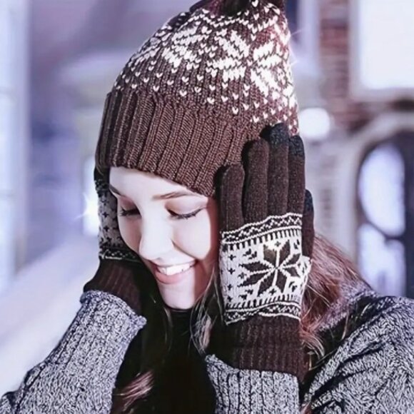 NIP Brown TOUCH SCREEN Snow Flakes Winter Gloves BEST TOUCH GLOVES EVER!! - Picture 1 of 3